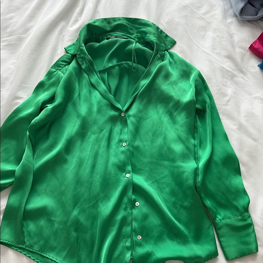 Zara Emerald Satin Top